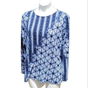 Bob Mackie Wearable Art blue daisy chain diagonal contrast tunic size M
